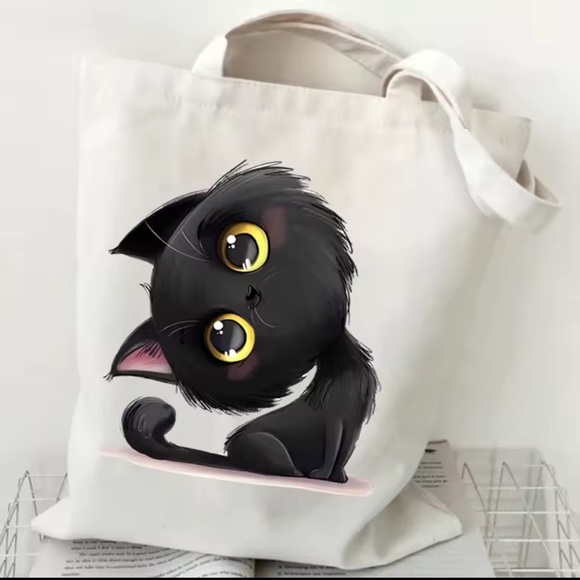 Canvas Tote Bag โ Anime Black Cat Print ๐พ - Picture 3 of 6